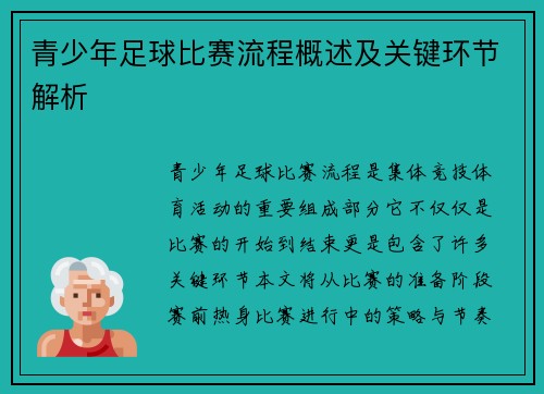 青少年足球比赛流程概述及关键环节解析
