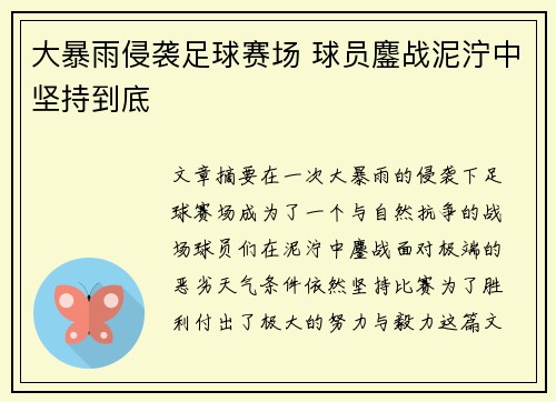 大暴雨侵袭足球赛场 球员鏖战泥泞中坚持到底