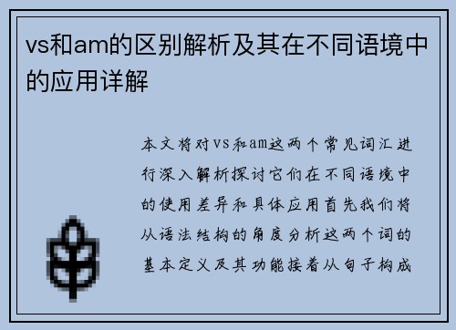 vs和am的区别解析及其在不同语境中的应用详解